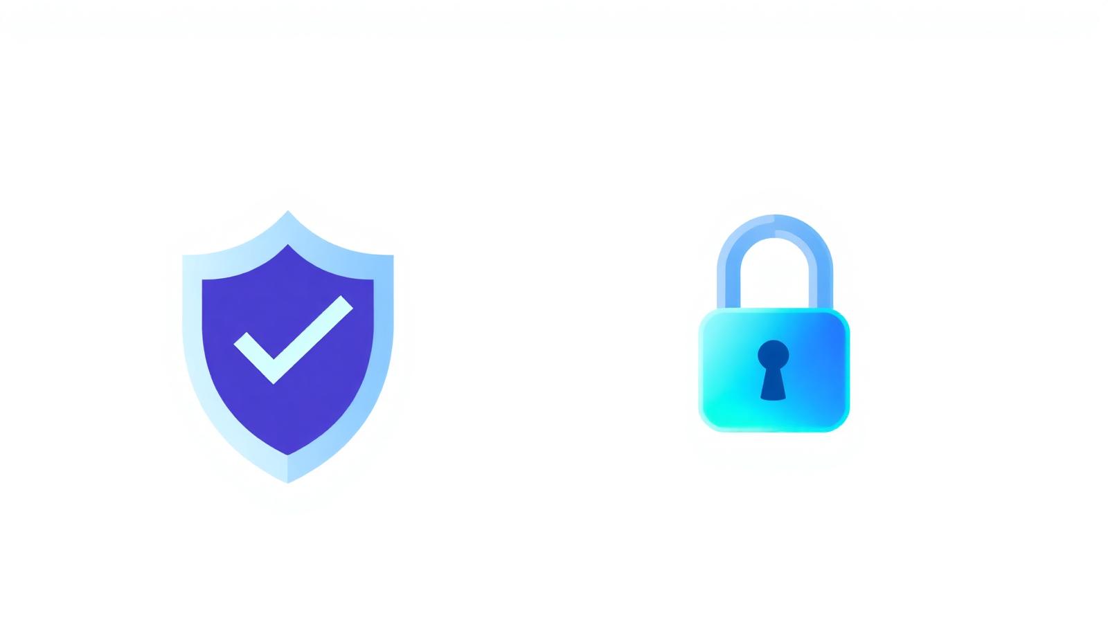 Privacy shield with a checkmark beside a blue gradient padlock