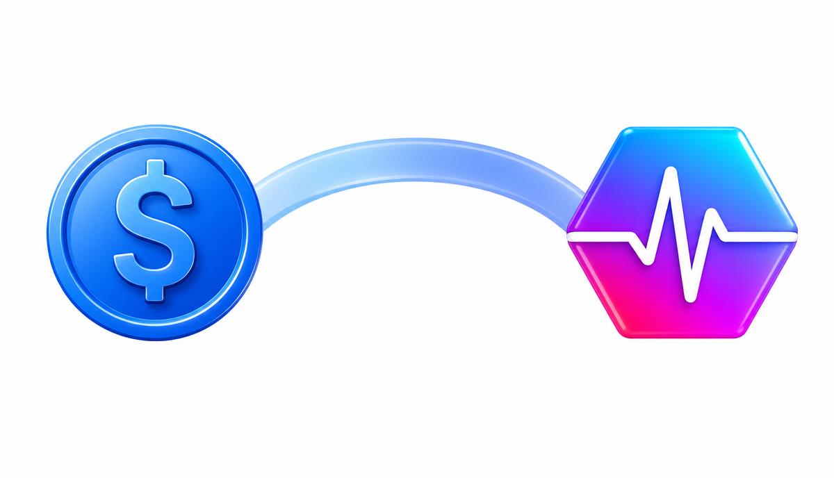 A bridge of light connecting a dollar coin to a pink PulseChain sphere